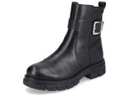 rieker skor dam. boots i svart skinn med spänne